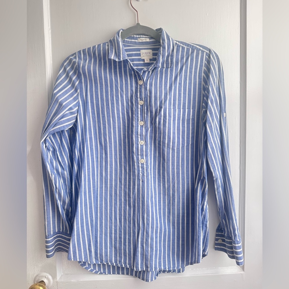 J. Crew Blue and White Striped Casual Shirt